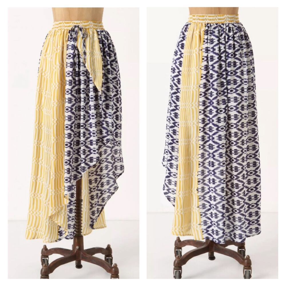 Anthropologie Funktional Silk Bent Stripes Asymmetrical High Low Skirt Medium